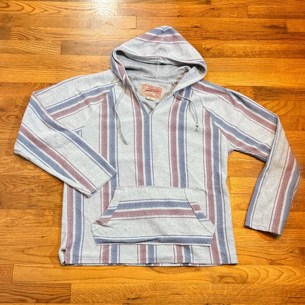Brooklyn Cloth Baja Women’s XL Gray Red Blue Striped Pullover Hoodie Sweatshirt